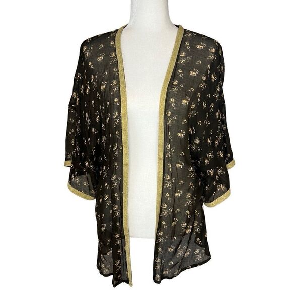 Natural Life Lightweight Kimono. Short Sleeves. Brown and Gold. One Size. NEW!! - Picture 1 of 10